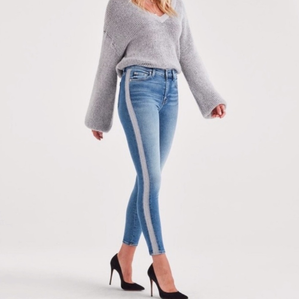 7 For All Mankind Blue Skinny Jeans with Two-Tone Paneling